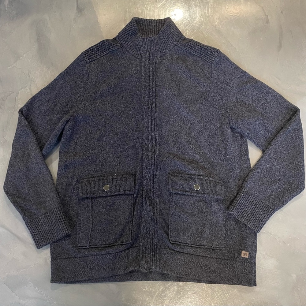 Banana Republic‎ Mens Cardigan Sweater Sz XL Navy Blue Military Shawl Collar Zip